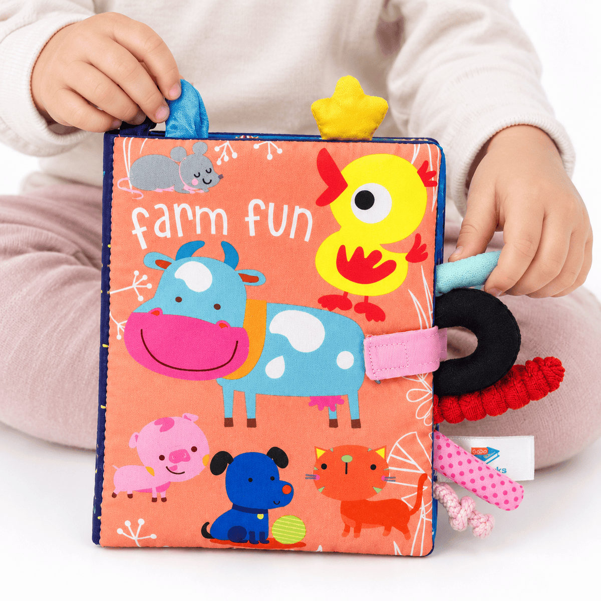 Montessori Farm Animals Soft Book with Sensory Textures for Babies