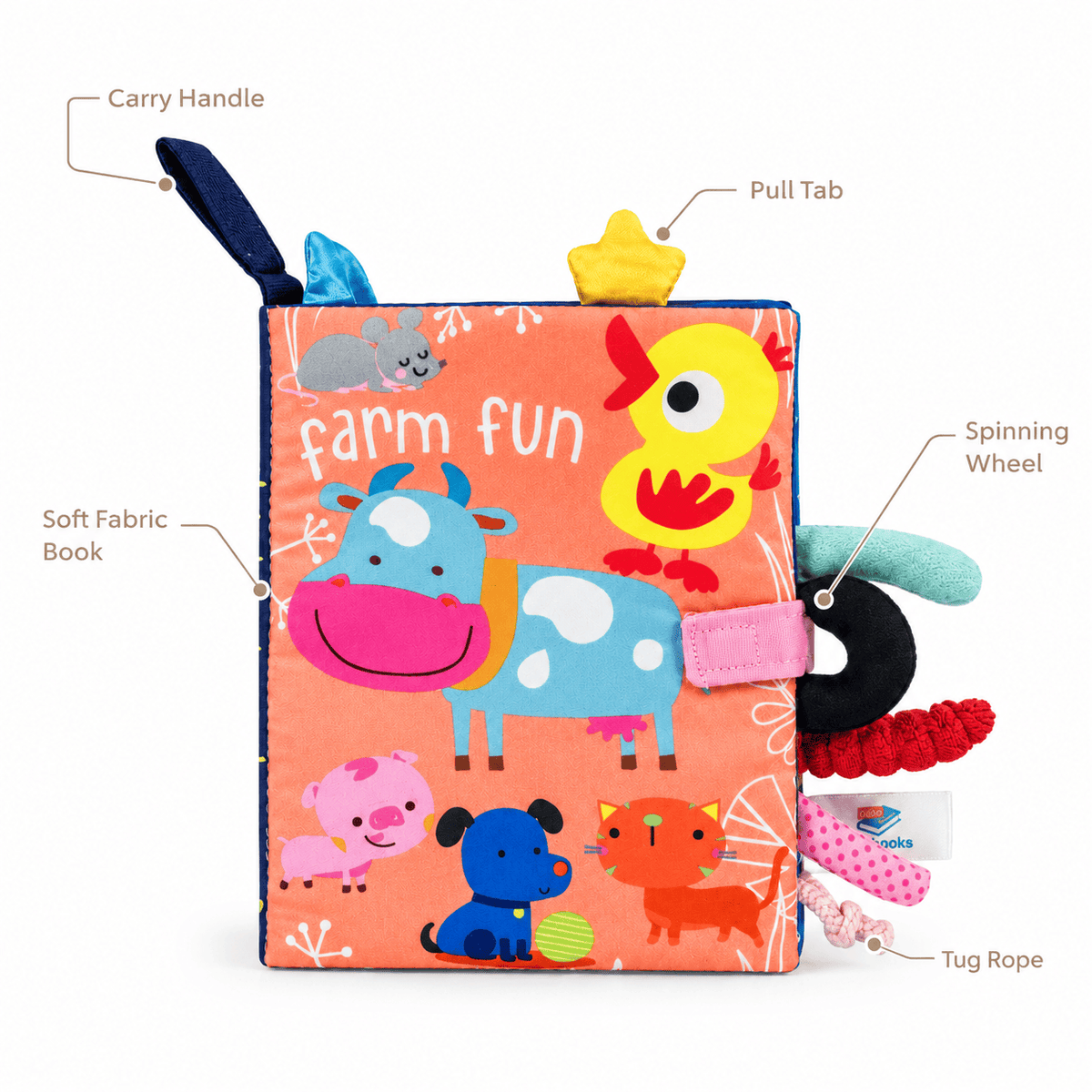 Montessori Farm Animals Soft Book with Sensory Textures for Babies