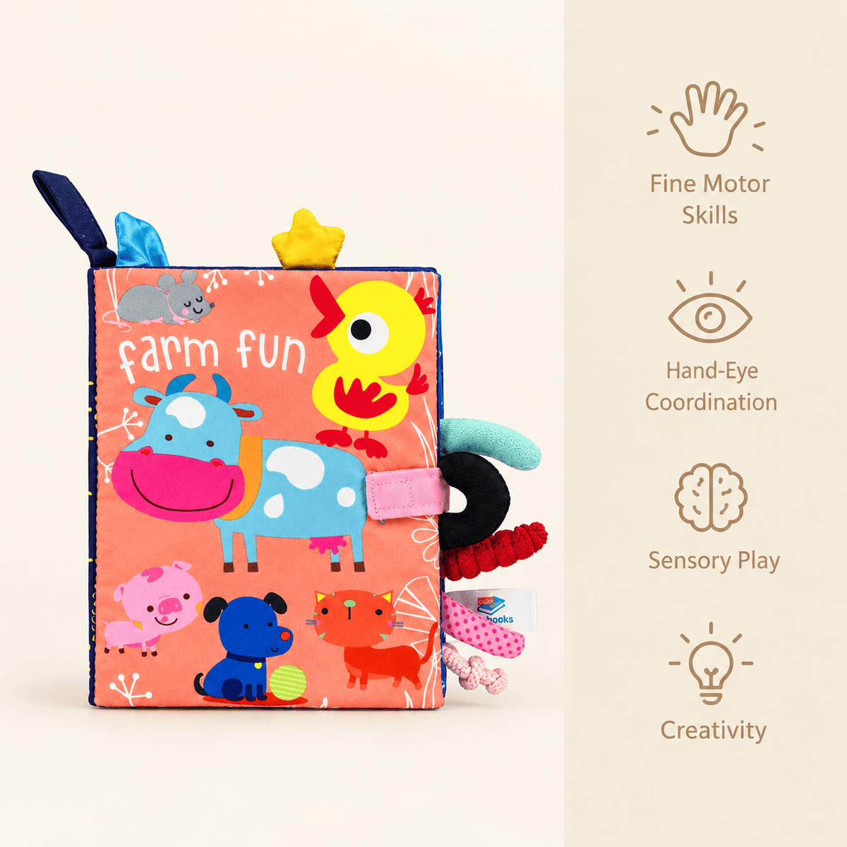 Montessori Farm Animals Soft Book with Sensory Textures for Babies
