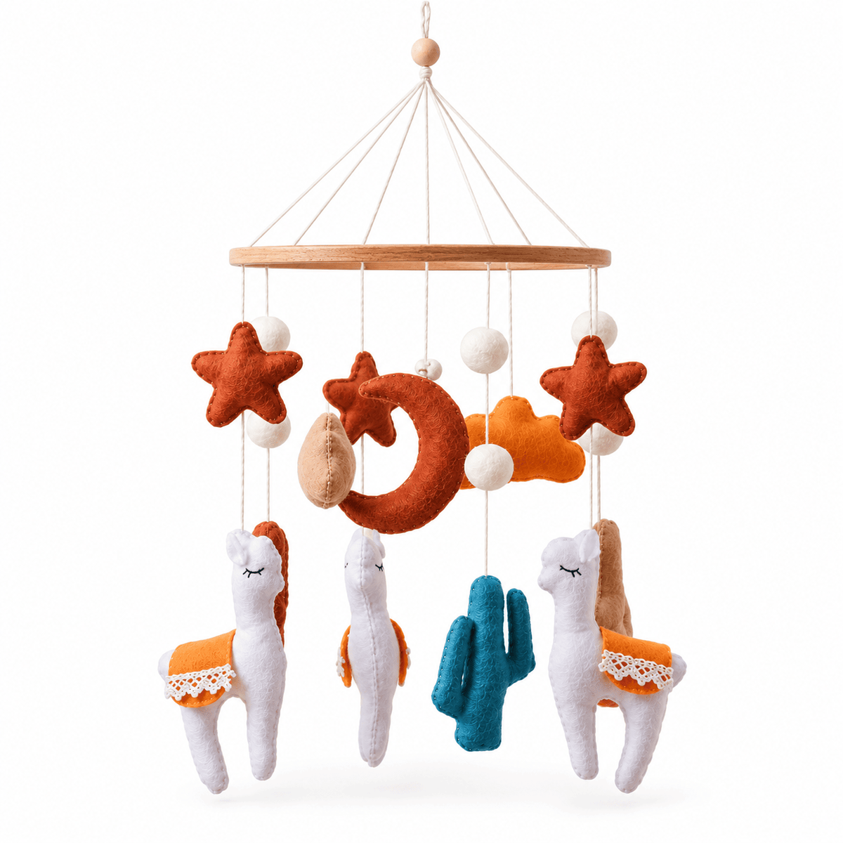 Montessori Llama Baby Crib Mobile with Felt Animals for Nursery Decor