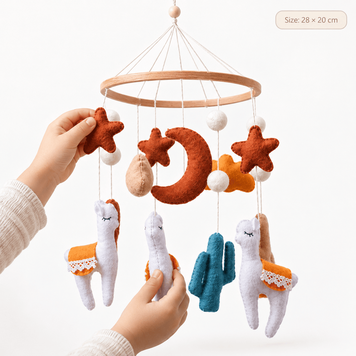 Montessori Llama Baby Crib Mobile with Felt Animals for Nursery Decor
