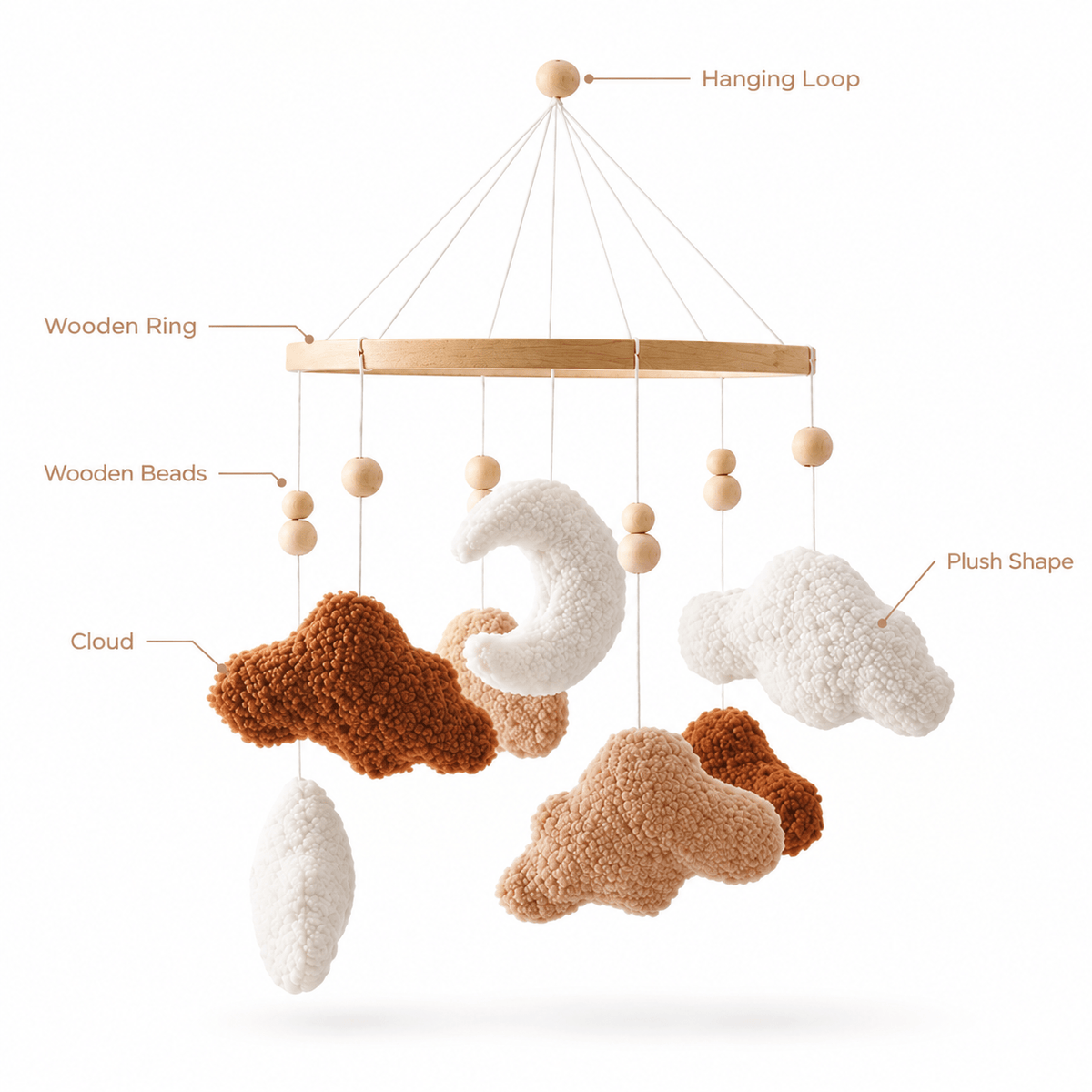 Montessori Moon and Cloud Baby Crib Mobile for Sensory Development