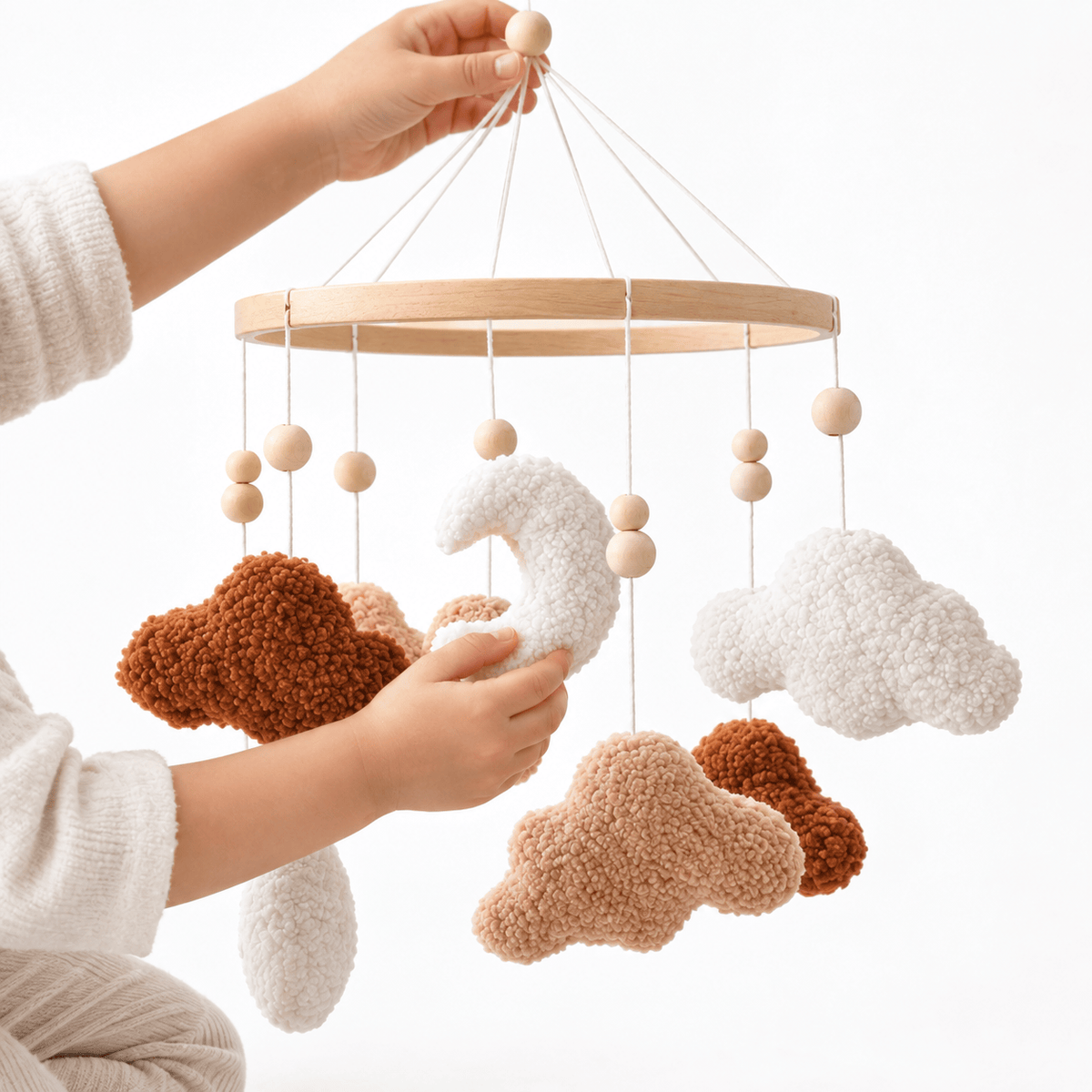 Montessori Moon and Cloud Baby Crib Mobile for Sensory Development