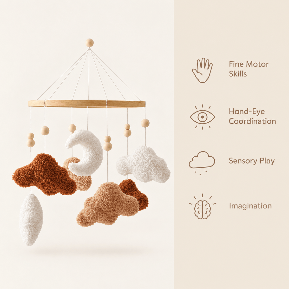 Montessori Moon and Cloud Baby Crib Mobile for Sensory Development