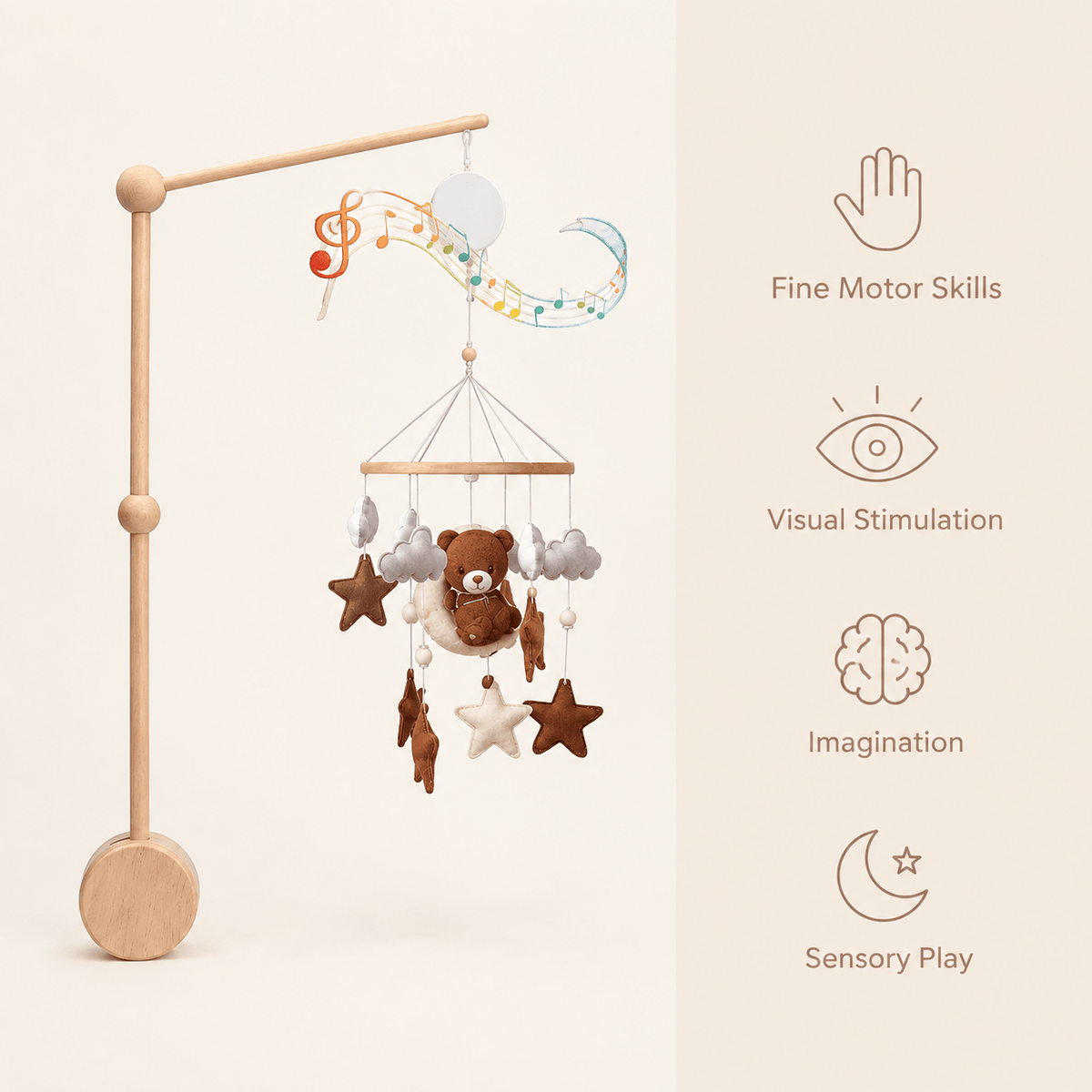 Montessori Musical Baby Mobile with Wooden Stand for Crib