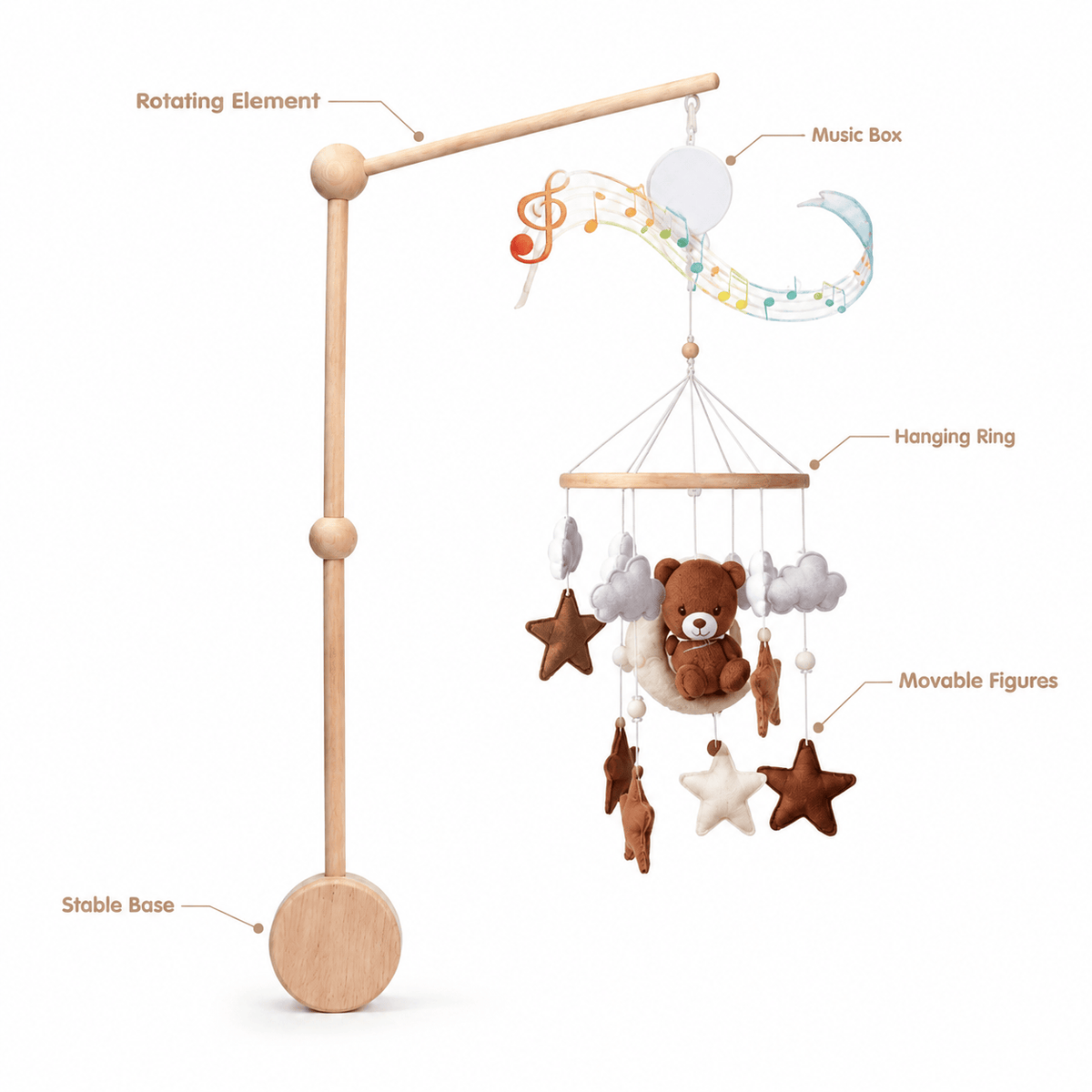 Montessori Musical Baby Mobile with Wooden Stand for Crib