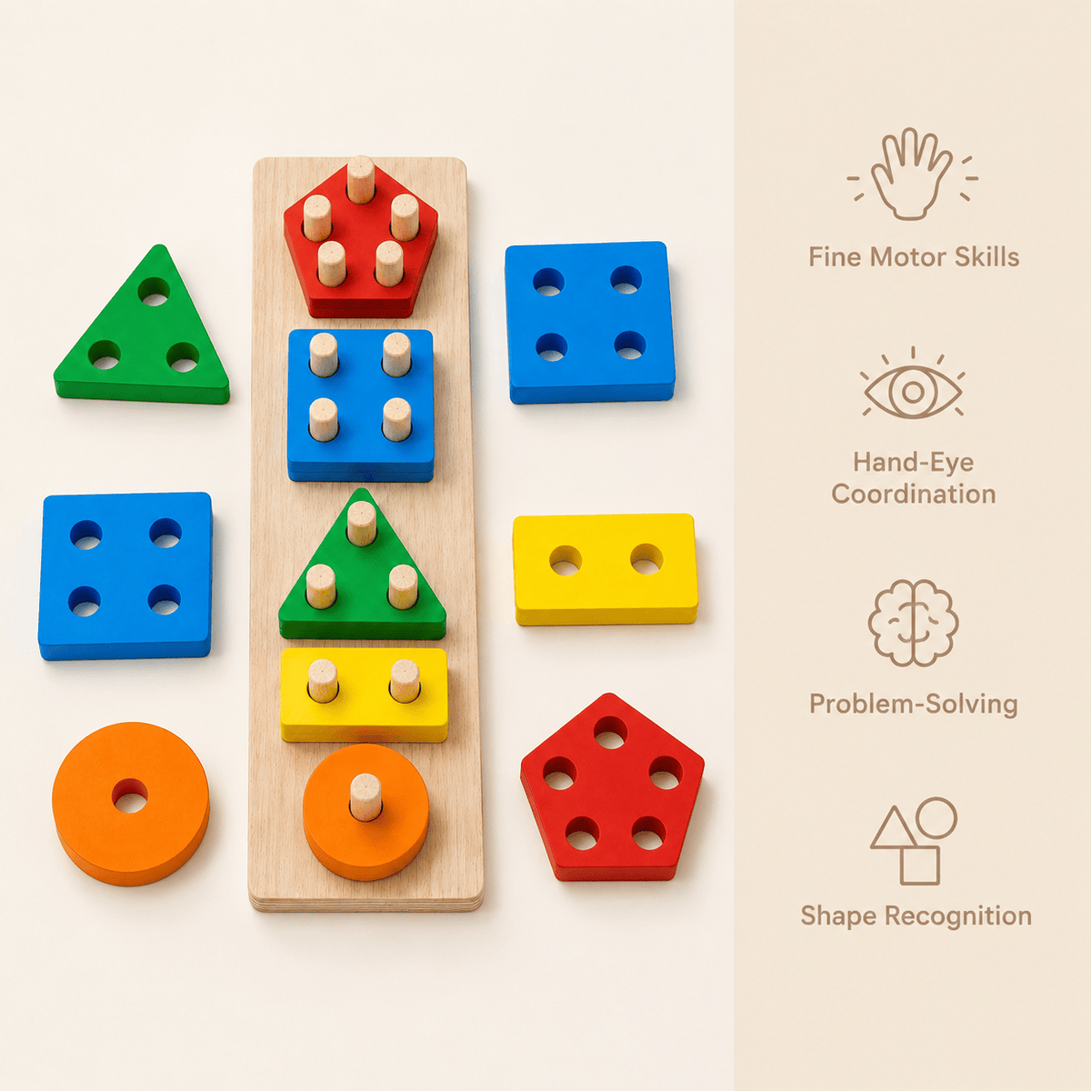 Montessori Shape Sorting & Stacking Toy for Toddlers - Wooden
