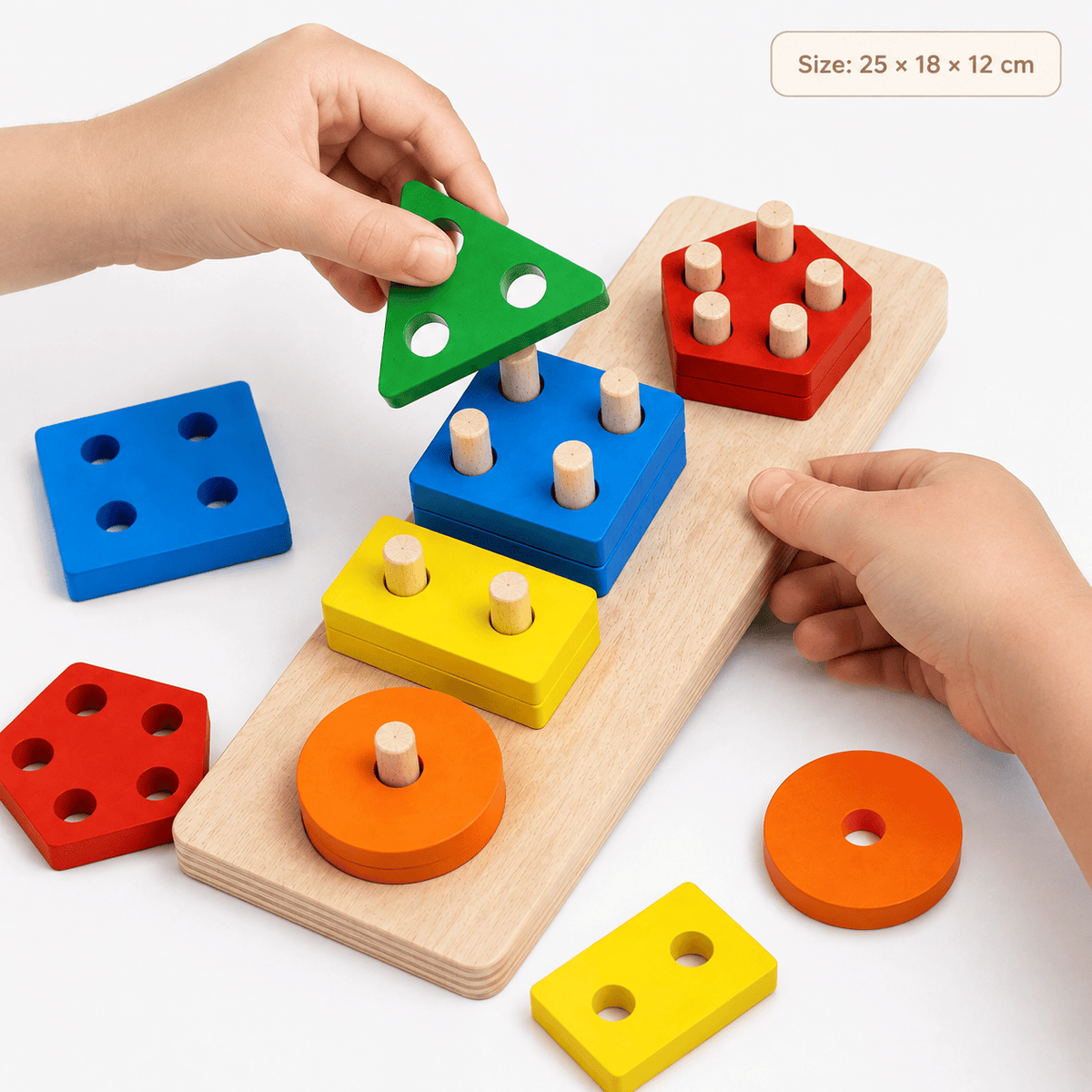 Montessori Shape Sorting & Stacking Toy for Toddlers - Wooden