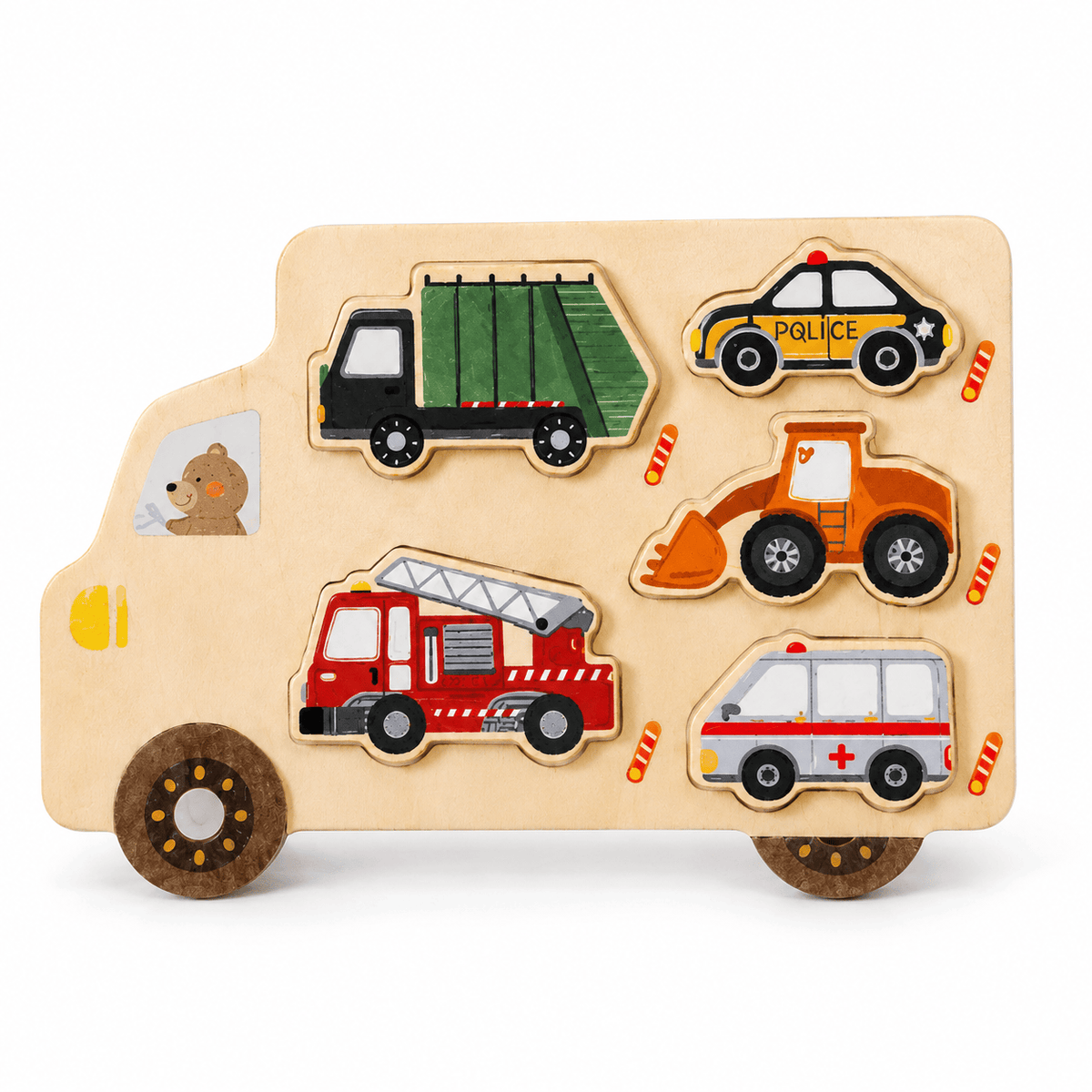 Montessori Vehicle Shape Puzzle with 5 Wooden Pieces for Toddlers