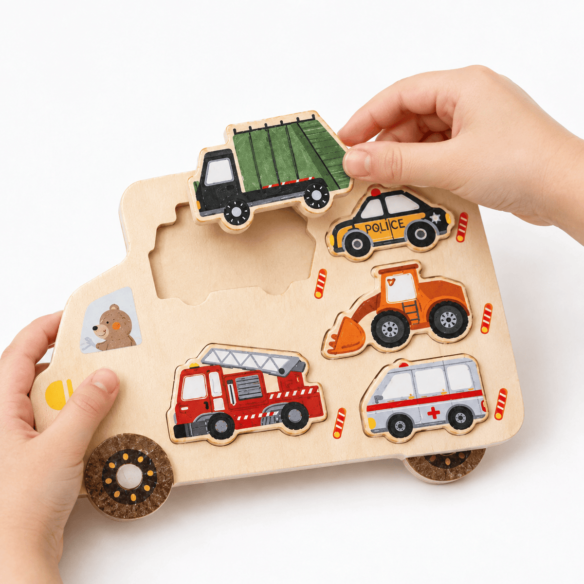 Montessori Vehicle Shape Puzzle with 5 Wooden Pieces for Toddlers