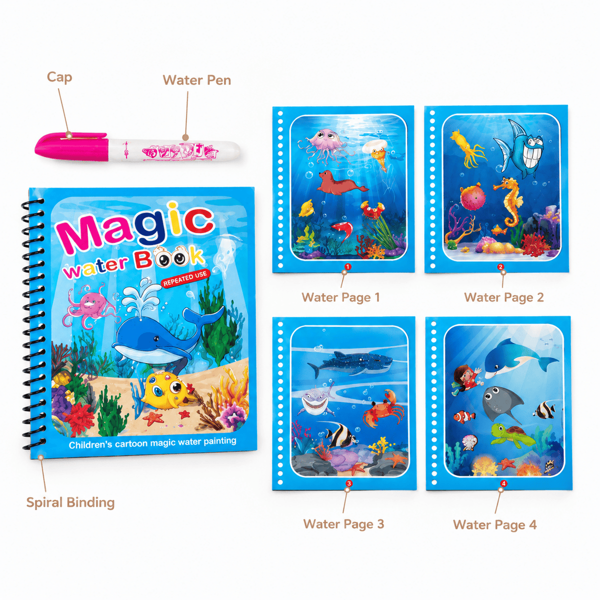 Montessori Water Coloring Book with Ocean Theme for Kids