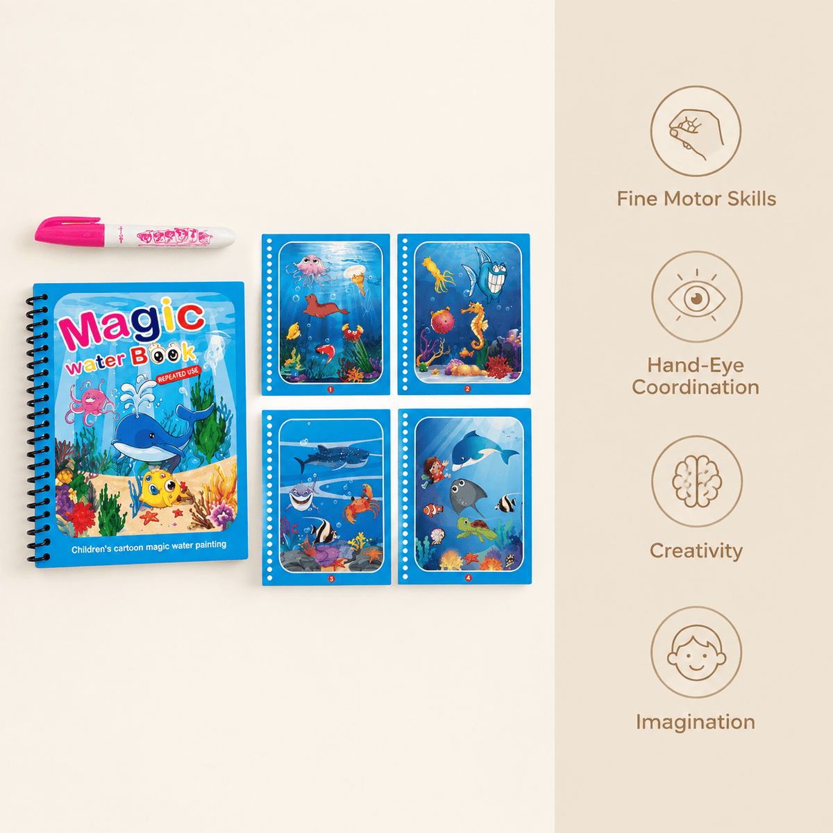 Montessori Water Coloring Book with Ocean Theme for Kids