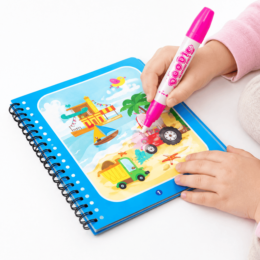Montessori Water Coloring Book with Vehicles for Toddlers