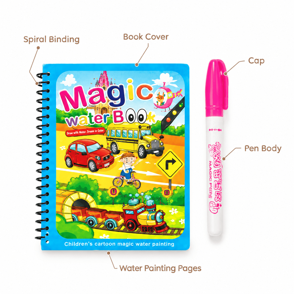 Montessori Water Coloring Book with Vehicles for Toddlers
