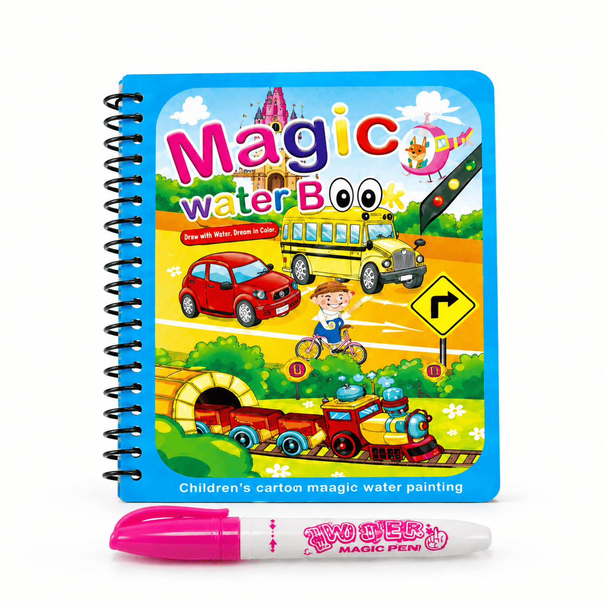 Montessori Water Coloring Book with Vehicles for Toddlers