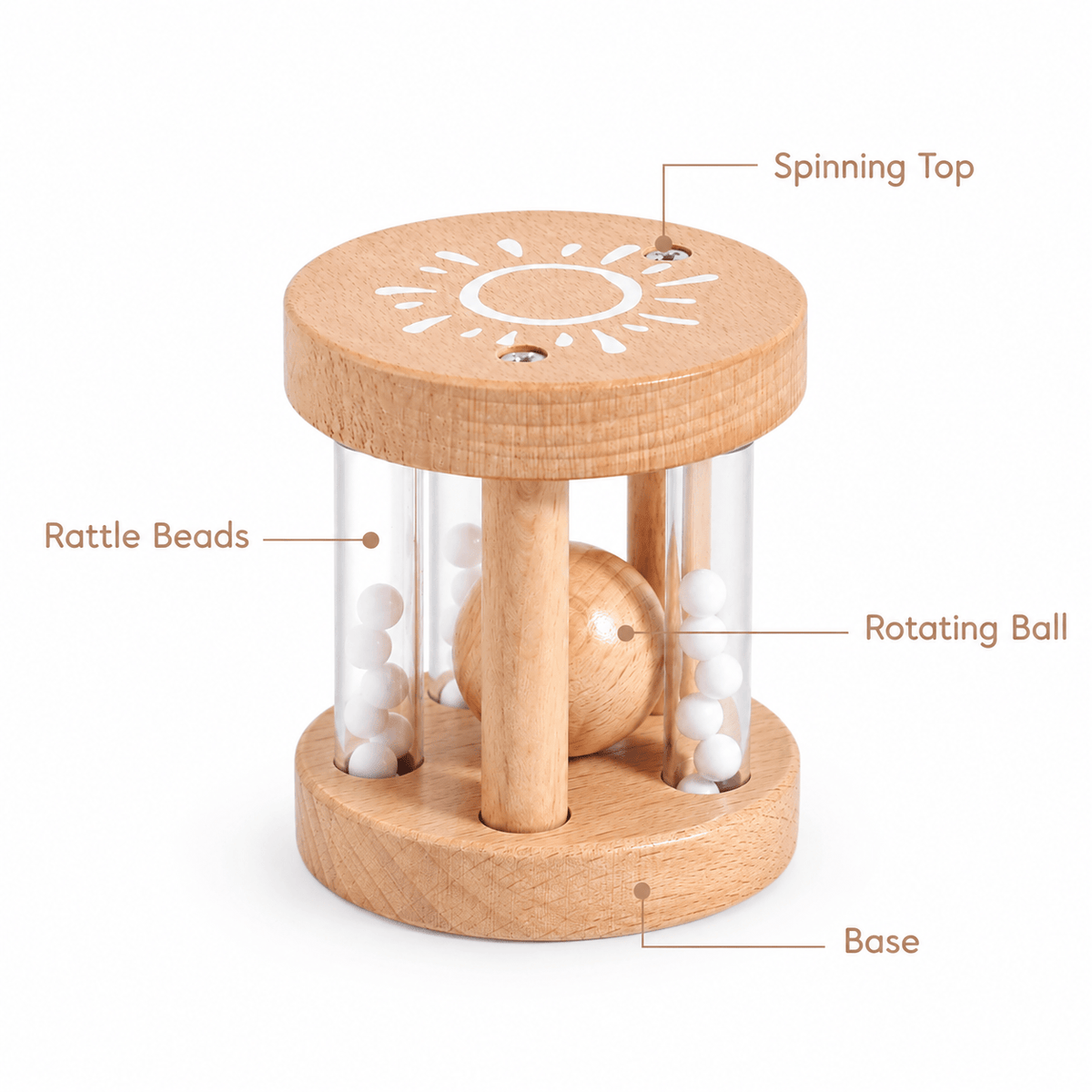 Montessori Wooden Baby Rattle with Beads for Sensory Development