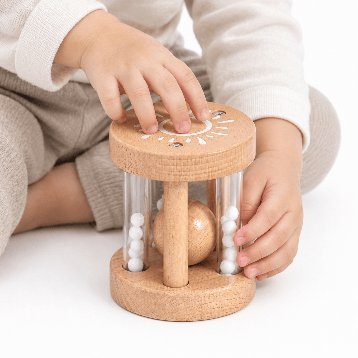 Montessori Wooden Baby Rattle with Beads for Sensory Development