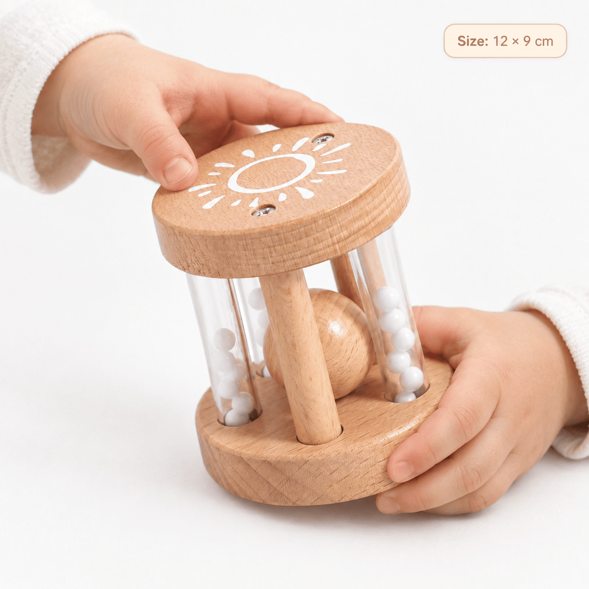 Montessori Wooden Baby Rattle with Beads for Sensory Development