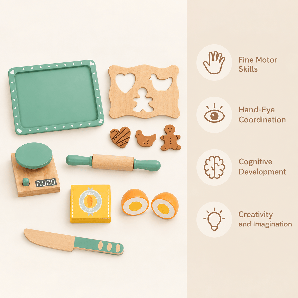 Montessori Wooden Baking Play Set for Kids - Kitchen Role Play Toy