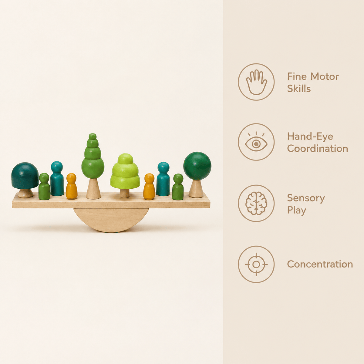 Montessori Wooden Balancing Game with Forest Pieces for Kids
