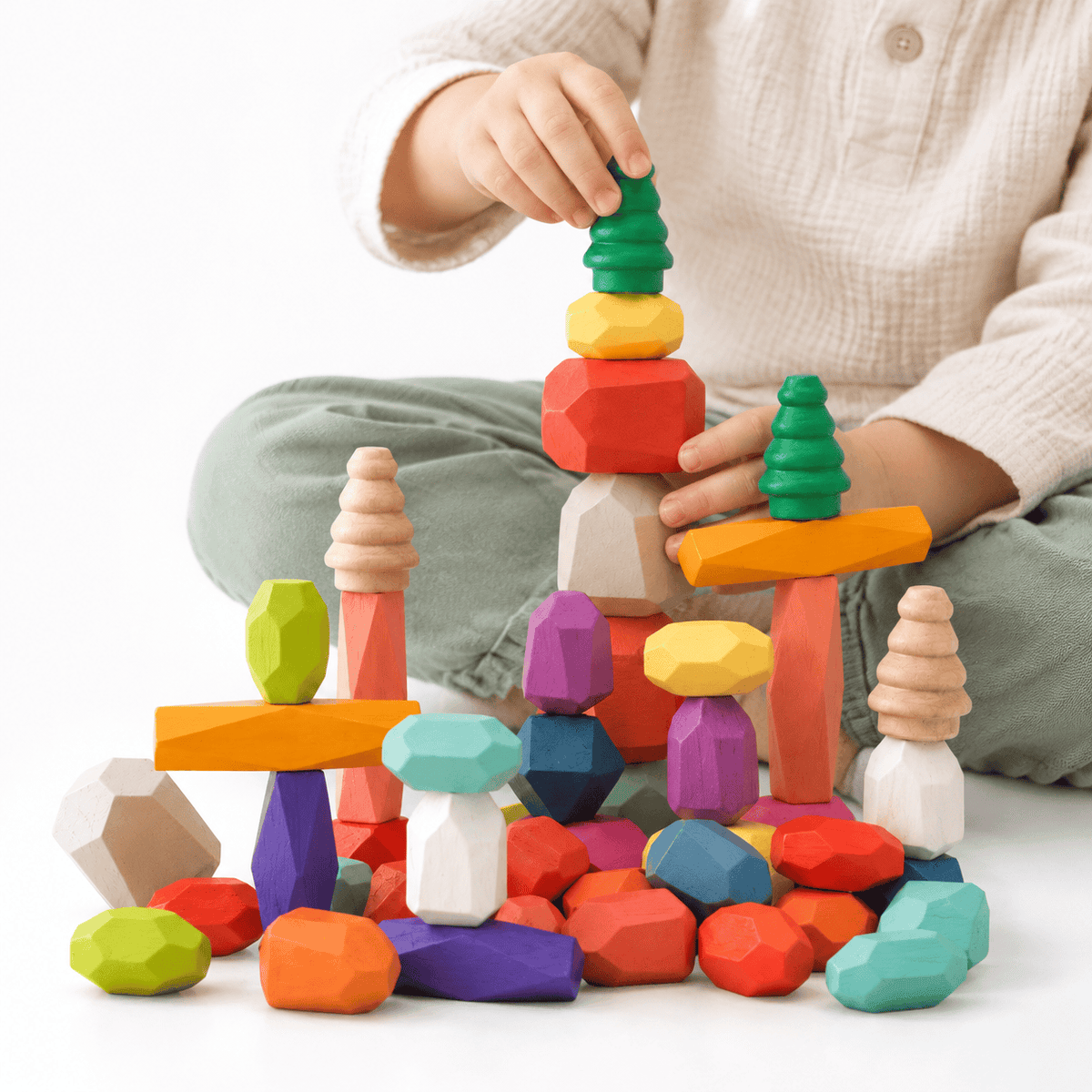 Montessori Wooden Balancing Stones Set – Creative Stacking Toy