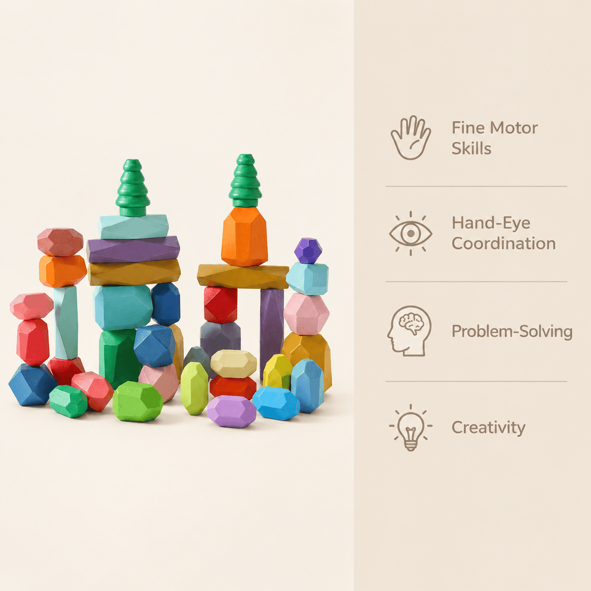 Montessori Wooden Balancing Stones Set for Kids – Build and Stack