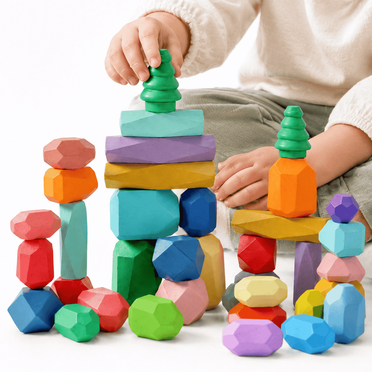 Montessori Wooden Balancing Stones Set for Kids – Build and Stack
