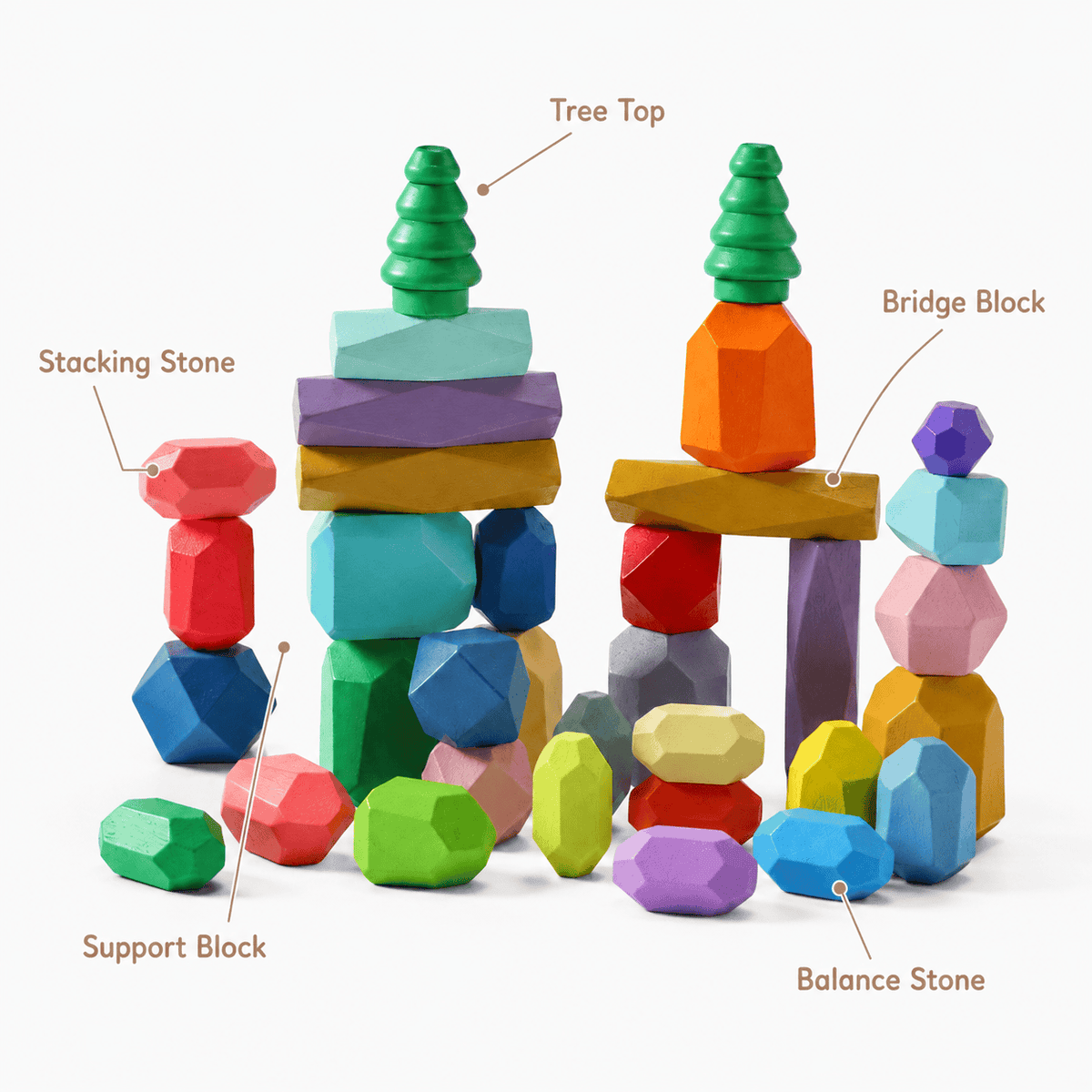 Montessori Wooden Balancing Stones Set for Kids – Build and Stack