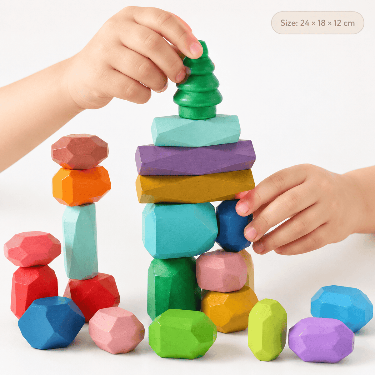 Montessori Wooden Balancing Stones Set for Kids – Build and Stack