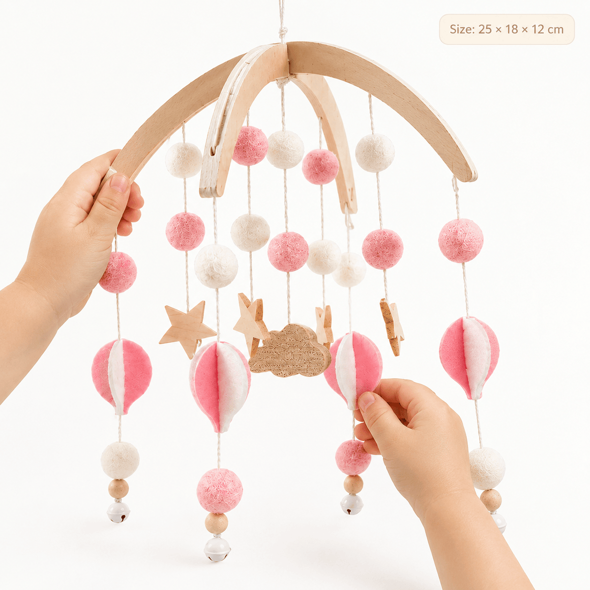 Montessori Wooden Crib Mobile with Felt Balls for Babies