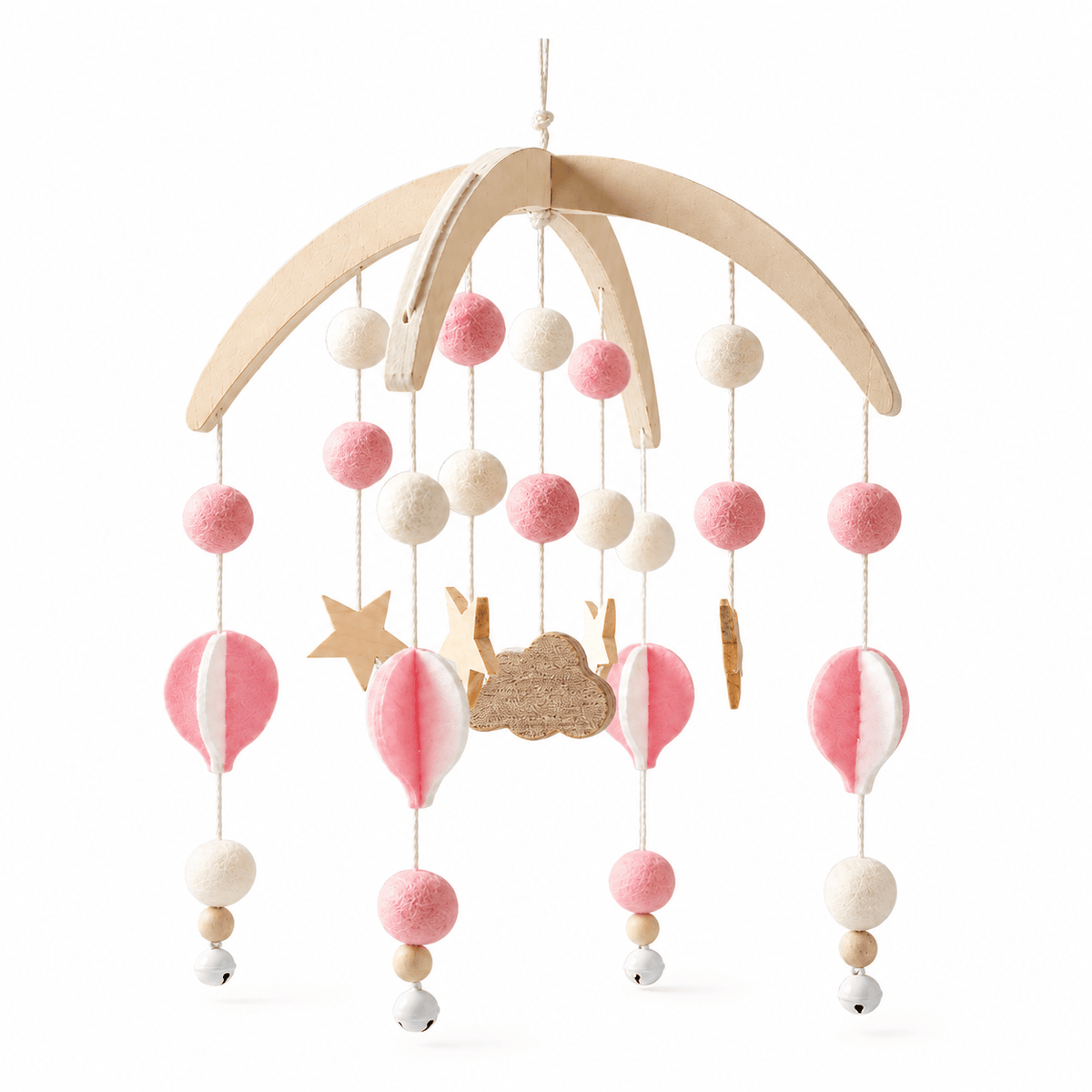 Montessori Wooden Crib Mobile with Felt Balls for Babies