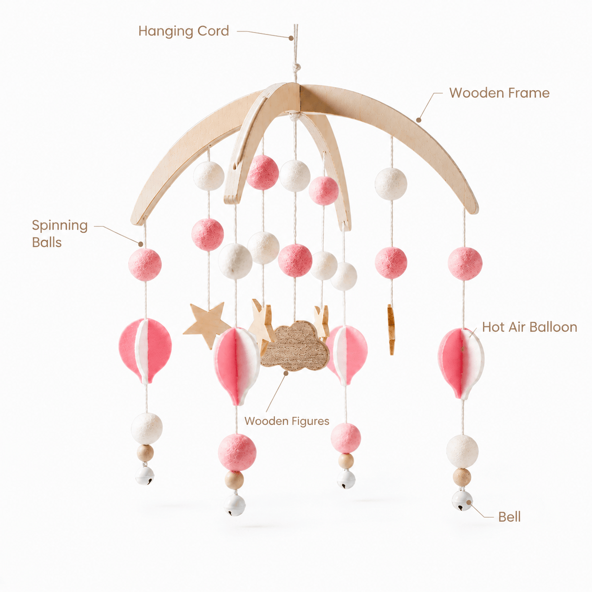 Montessori Wooden Crib Mobile with Felt Balls for Babies