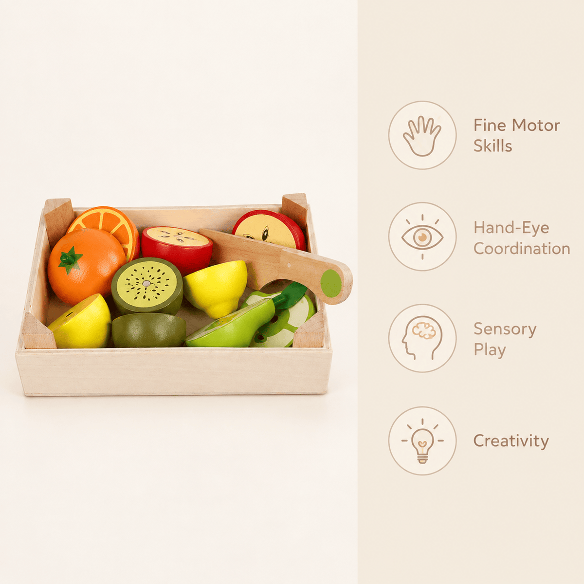 Montessori Wooden Cutting Fruit Set | Pretend Play Kitchen Toy
