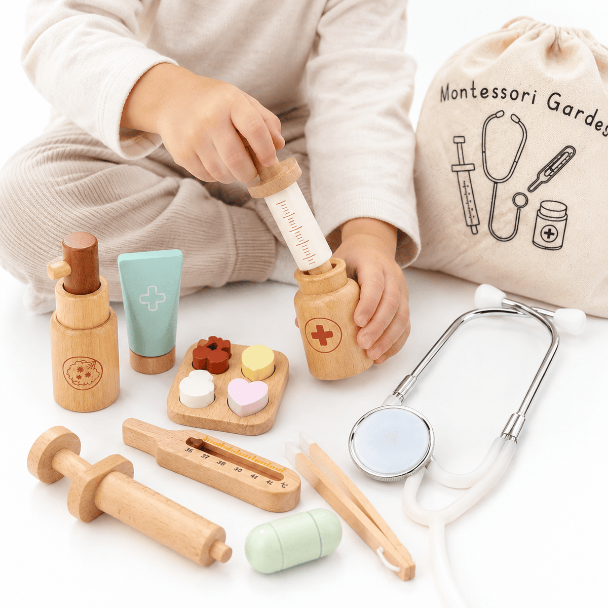 Montessori Wooden Doctor Kit | Pretend Play Medical Set for Kids