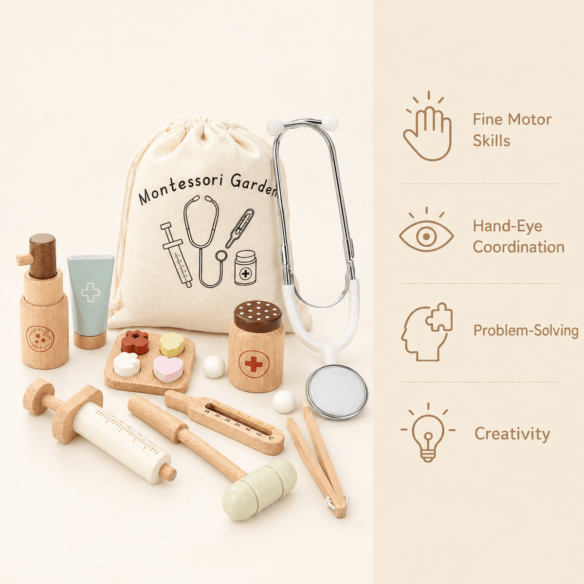 Montessori Wooden Doctor Kit | Pretend Play Medical Set for Kids