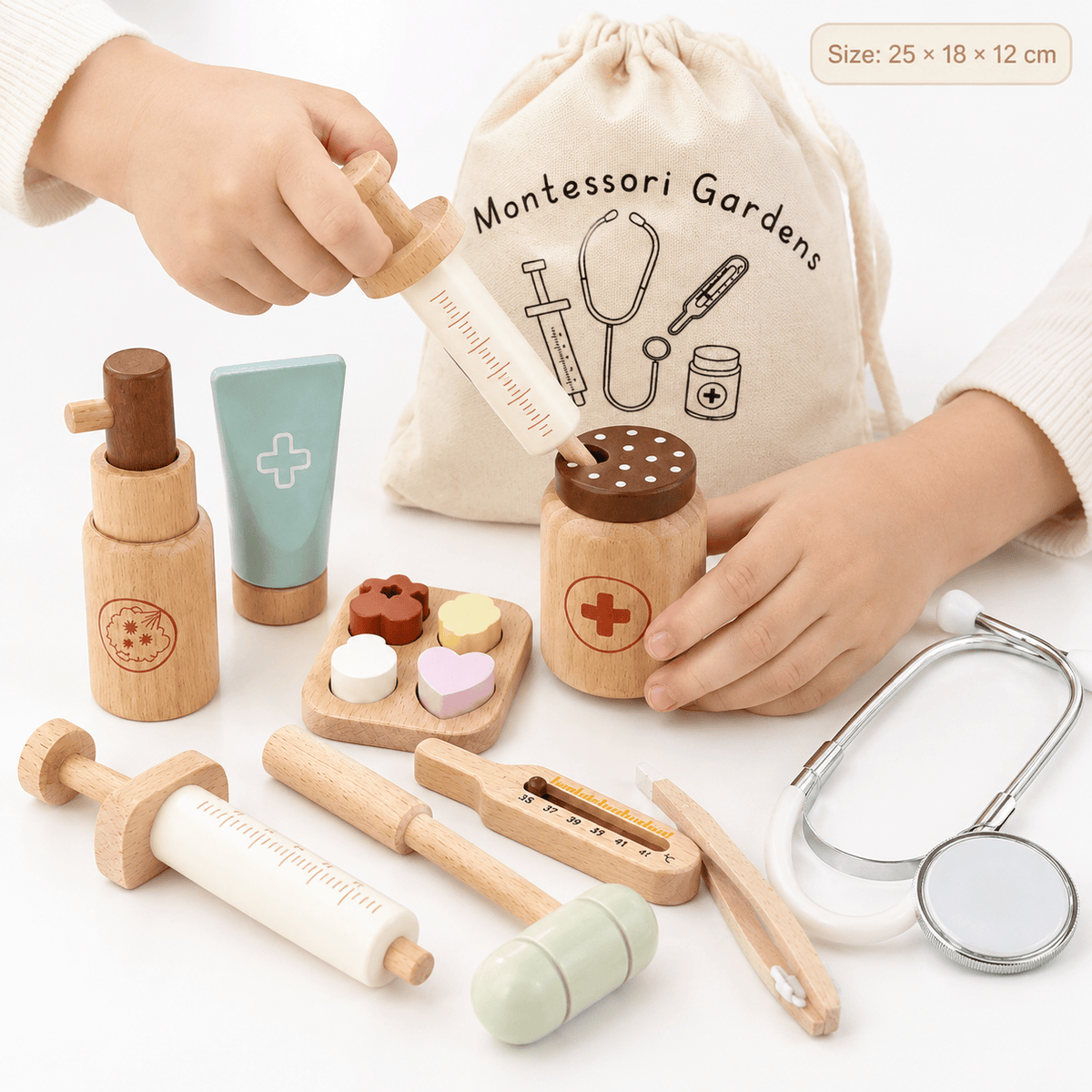 Montessori Wooden Doctor Kit | Pretend Play Medical Set for Kids