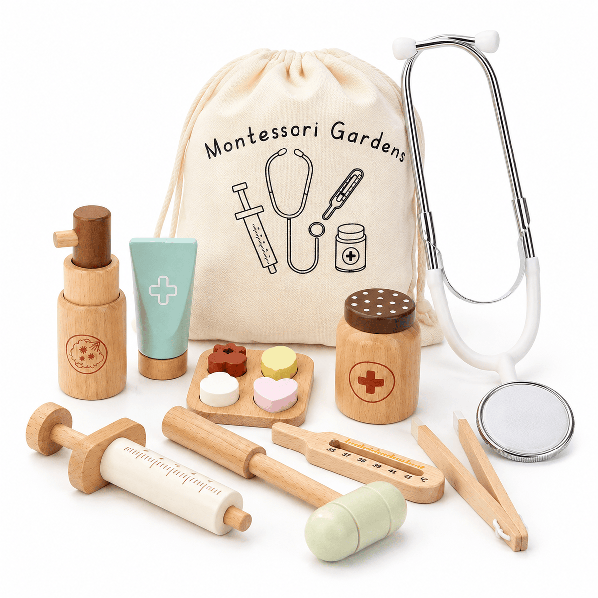 Montessori Wooden Doctor Kit | Pretend Play Medical Set for Kids