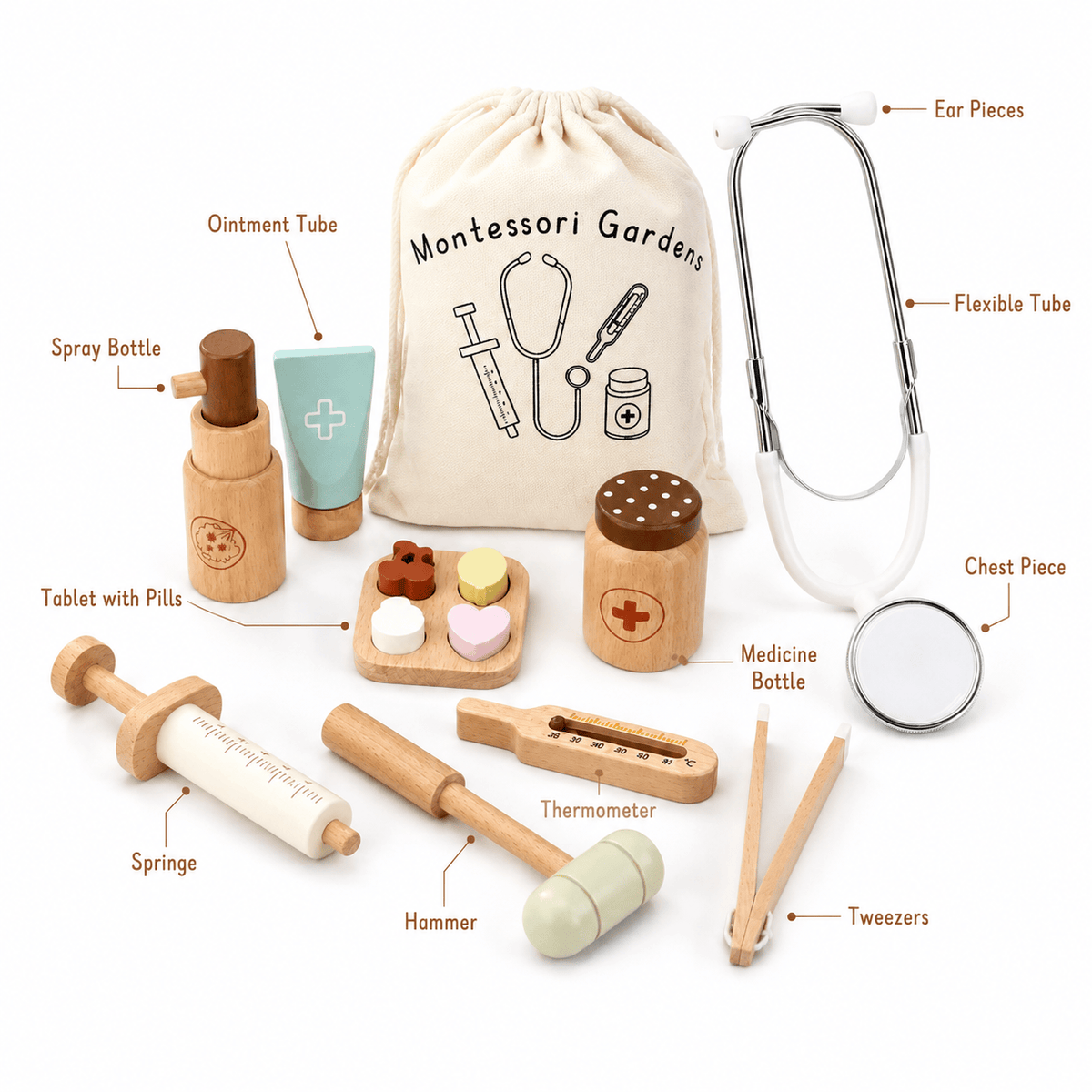 Montessori Wooden Doctor Kit | Pretend Play Medical Set for Kids