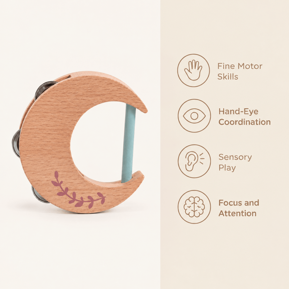 Montessori Wooden Moon Rattle for Babies | Musical Sensory Toy
