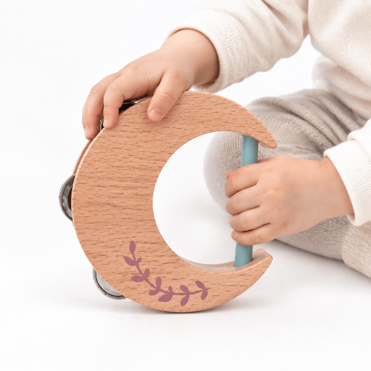 Montessori Wooden Moon Rattle for Babies | Musical Sensory Toy