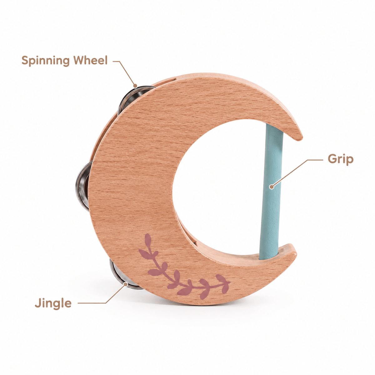 Montessori Wooden Moon Rattle for Babies | Musical Sensory Toy
