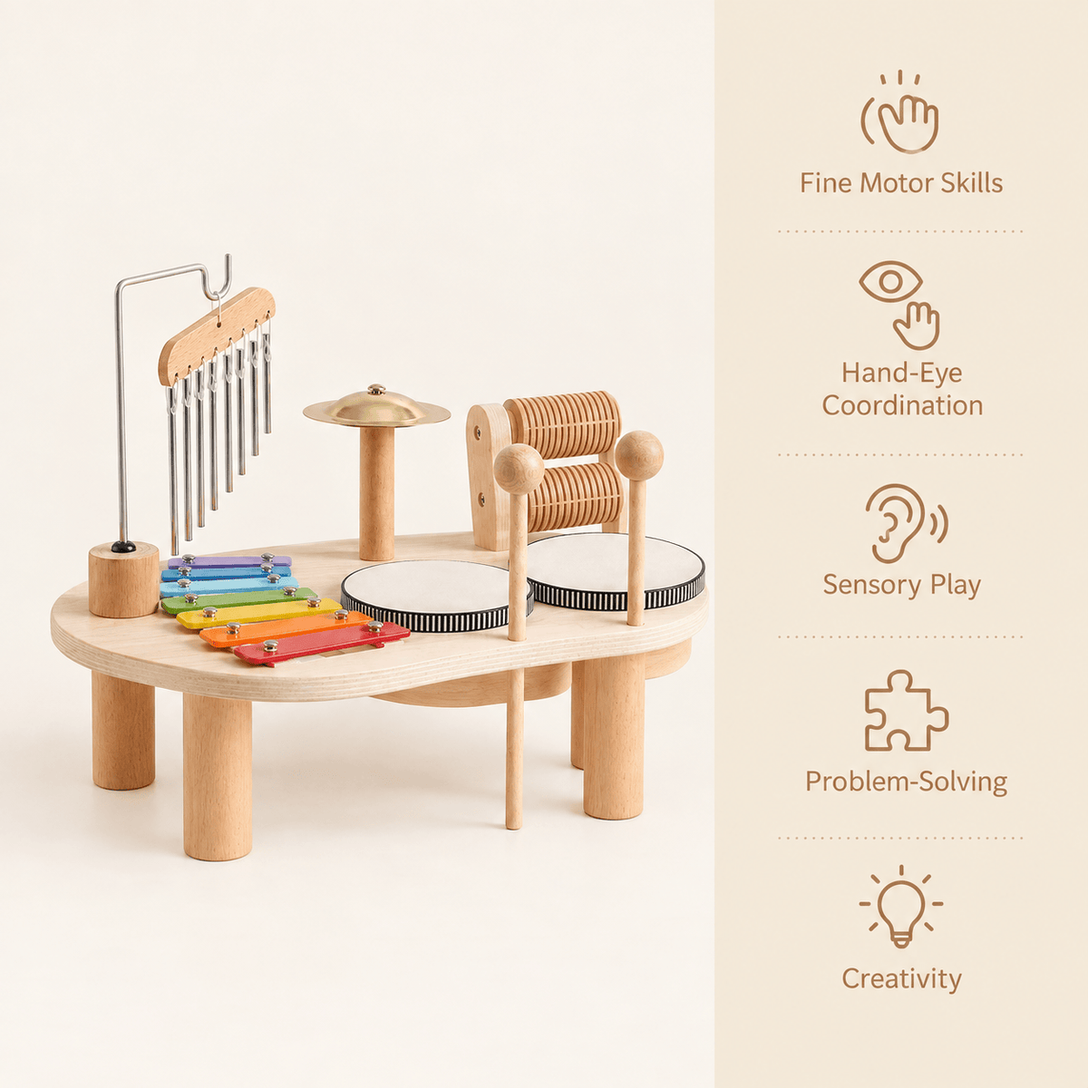 Montessori Wooden Music Activity Table for Toddlers and Kids