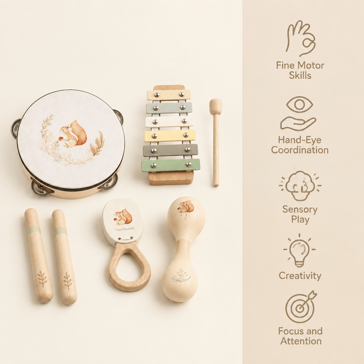 Montessori Wooden Musical Instruments Set for Toddlers & Babies