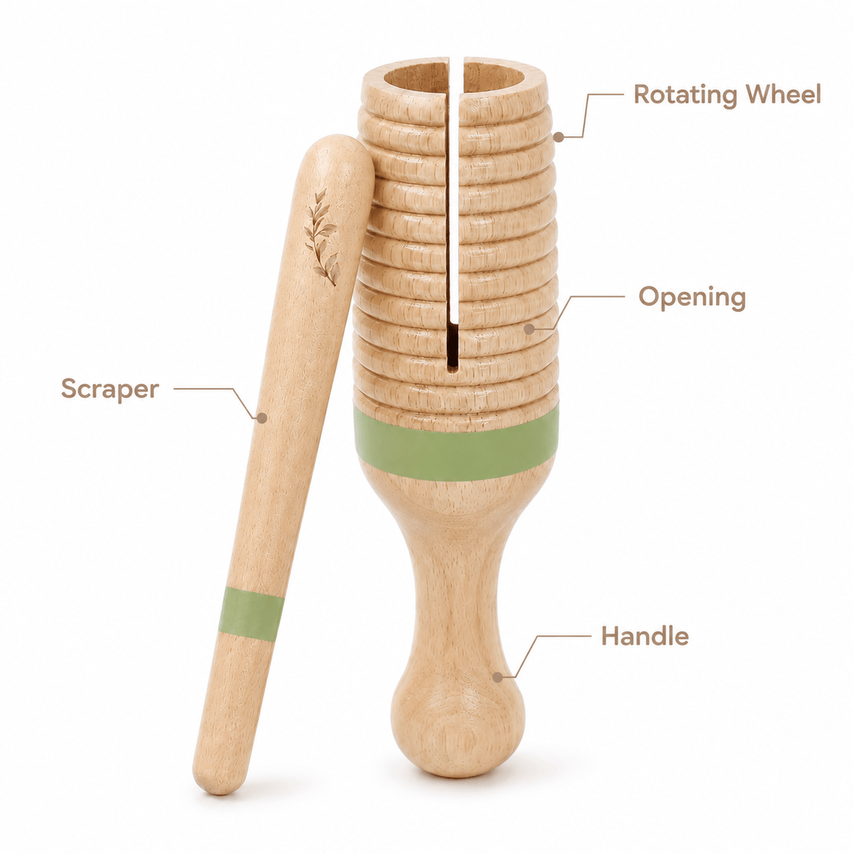 Montessori Wooden Musical Rattle with Ridges for Babies & Toddlers