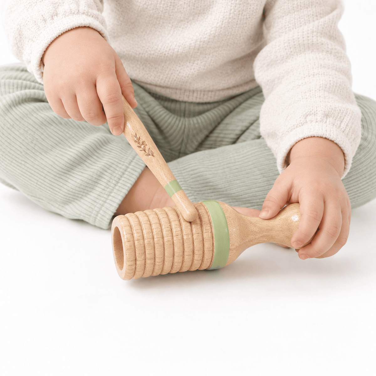 Montessori Wooden Musical Rattle with Ridges for Babies & Toddlers