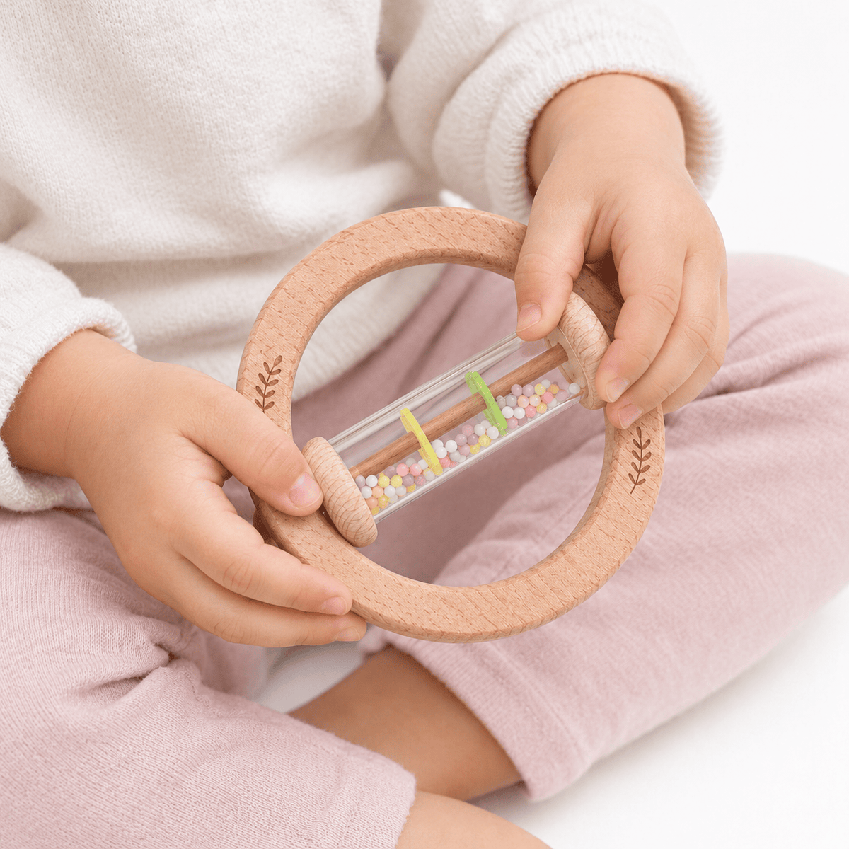 Montessori Wooden Rain Rattle for Babies - Sensory Sound Toy