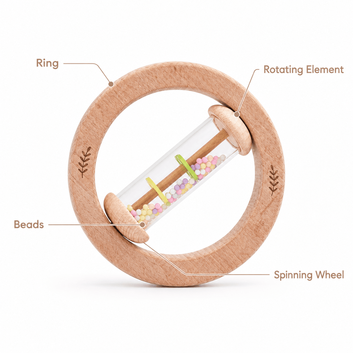 Montessori Wooden Rain Rattle for Babies - Sensory Sound Toy
