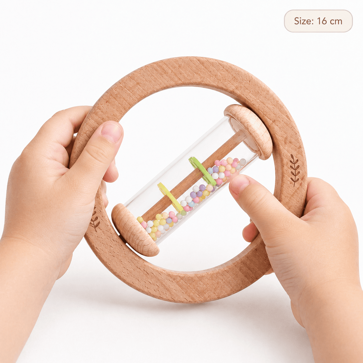 Montessori Wooden Rain Rattle for Babies - Sensory Sound Toy