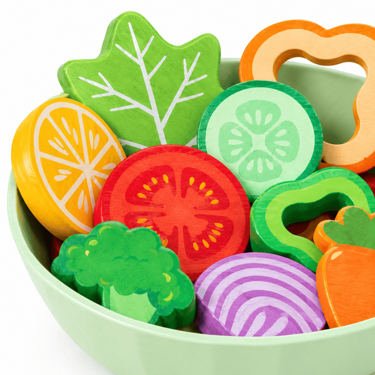 Montessori Wooden Salad Play Set for Kids - Kitchen Pretend Play Toy