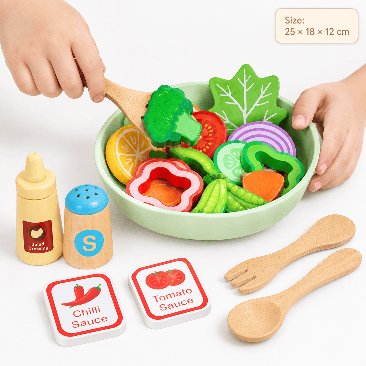 Montessori Wooden Salad Play Set for Kids - Kitchen Pretend Play Toy